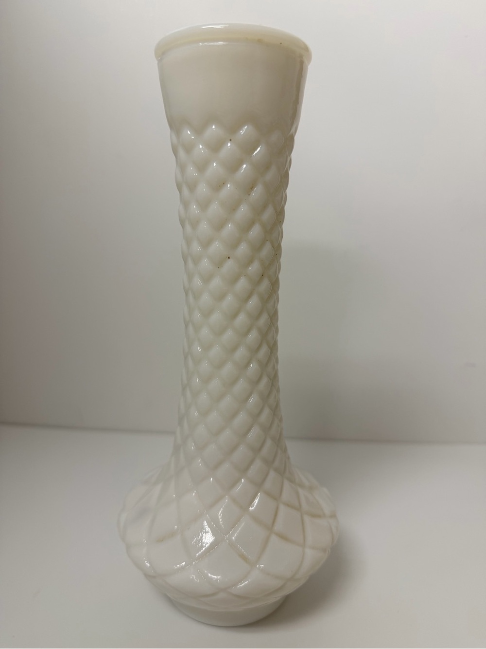 Milk Glass Diamond-Pattern Bud Vase - White